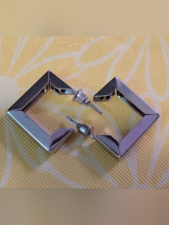 Vintage Jewelry - Silver Geometric Square Stud Earrings